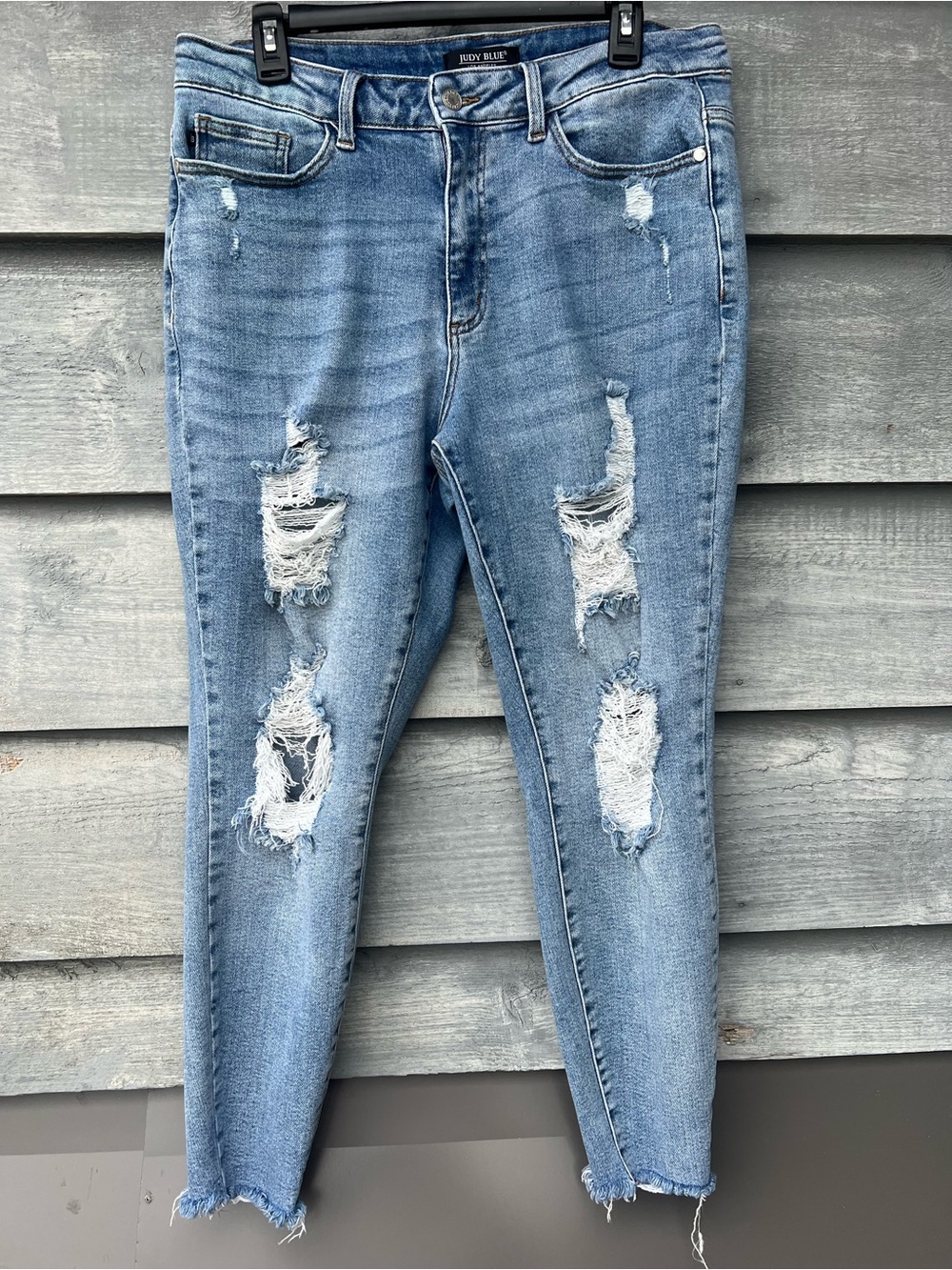 Judy Blue Distressed Skinny Jeans Women's 14W Frayed Hem Light Wash JB8814